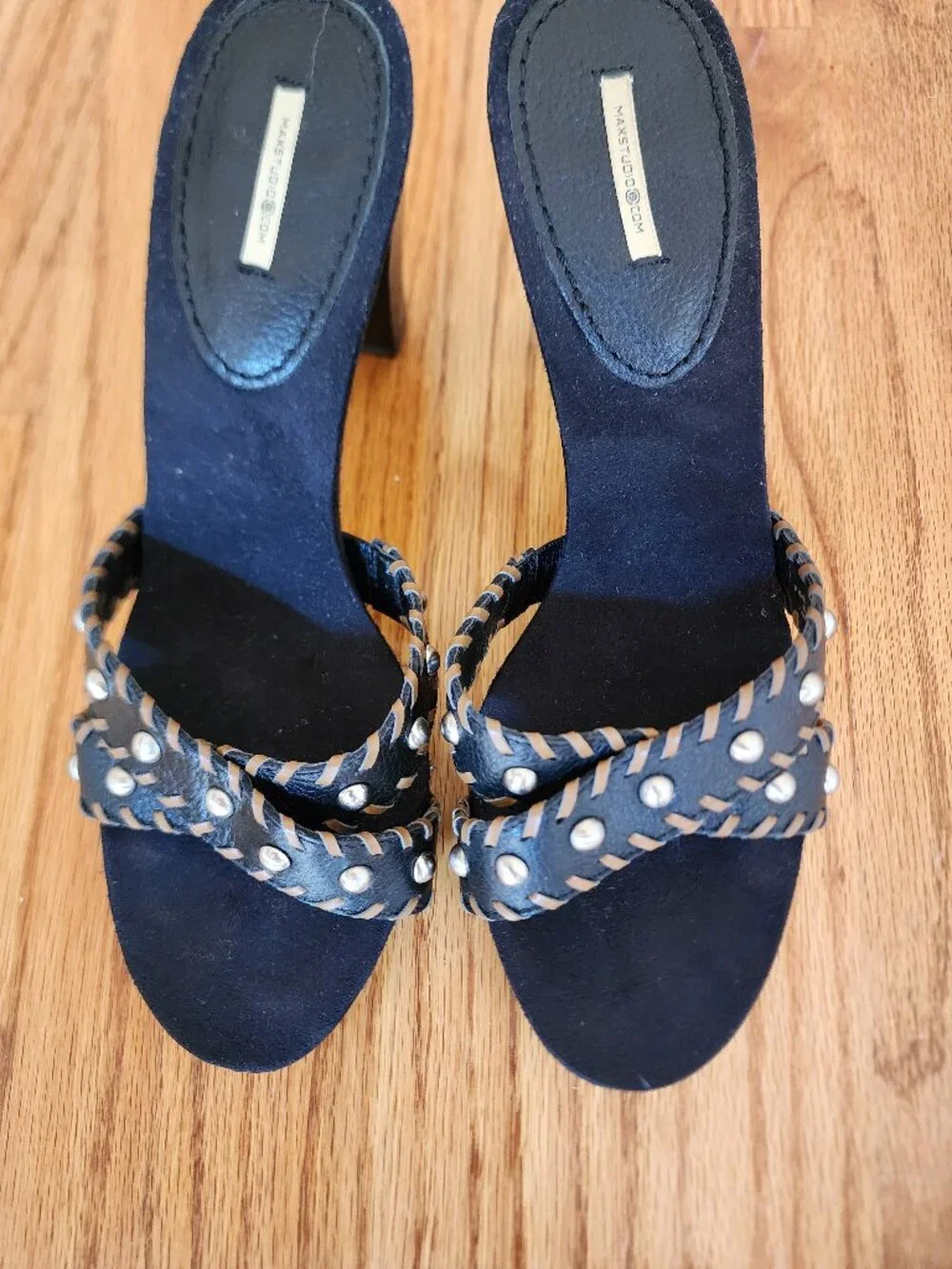 NWOT Max Studio Studded Leather Heeled Mules Sandals - Size 7
